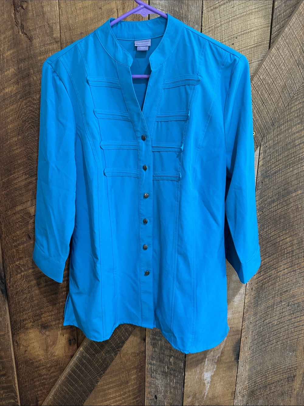 Laura Scott Military Piping Button Up Mandarin Collar Top Size Medium M10